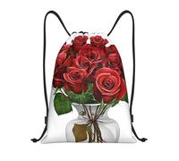 Red Roses Title: Lightweight Drawstring Duffel Bag â€“ Water-Resistant Foldable Gym Sack with Adjustable Shoulder Strap, Ideal for Sports, Yoga, Travel and School