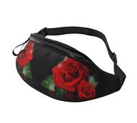 Red Roses Waist Bag Bumbags for Men Women, Print Polyester Waist Pack for Travel Walking Sport with Adjustable Strap