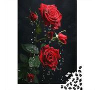 Red Roses Water Drops 1000 Piece Thick Cardboard Classic Jigsaw Puzzle Adults Educational Challenge Beautiful Decoration Value Pack 38x26cm/1000pcs