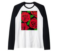 Red Roses Wild Rose Bold Floral Design Pattern Art Raglan Baseball Tee