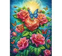 Red Roses with A Butterfly 300 Piece Jigsaw Puzzle for All Ages Science Fiction Magical Dream Jigsaw Parent Child Team Building Vibrant Challenge Ideal Festival Gift Home Decor 300 PCS