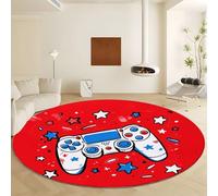 Red Round Area Rug Living Room Diameter 180 cm, Non Slip Low-Pile Area Rugs - Game Controller Star Pattern Soft Machine Washable Carpet for Bedroom Living Room Kitchen Entryway