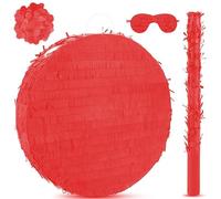 Red Round Blank Pinata Circle Folding Pinata with Bat Stick Blindfold Mask Confetti for Kids Birthday Wedding Celebration Baby Shower Carnival Party Supplies,12.6 x 12.6 x 3.15 Inches