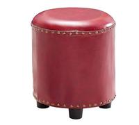 Red Round Faux Leather OttomanMultiPurpose Upholstered Footstool & Vanity Chair for Living Room Bedroom OfficeStylish & Comfortable Home Decor