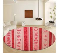 Red Round Rug Diameter 80 cm Washable Non Slip Circle Area Rugs, Chinese Style Animals Cats Dogs Pattern - Low Pile Non-Shedding Indoor Carpets for Living Room Bedroom Kitchen Bedside Office