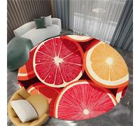 Red Round Rug Graphic Design Orange Lime Slices Washable Circle Carpet 80 cm Living Room Rug, Non-Slip Indoor Floor Carpet with Non-Slip Backing - Bedroom Kids Nursery Play Room