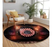 Red Round Rugs Living Room 100cm, Modern Area Rugs Machine Washable Non-Slip Carpet Low Pile Non-Shedding, Flags Dartboard Printed Design Dining Room Bedroom