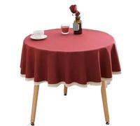 Red Round Tablecloth with Lace Trim - Cotton-Linen Blend for Wedding, Dining Room, Tea Table Decor - 240cm Elegant Solid Color Table Cover