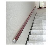 Red Round Wood Stair Handrail with Silver Brackets Non-Slip Support Rail for Hallways & Corridors 1.6m (5.2ft) Elderly & Children Safety Banister