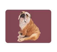 Red Rubber Placemat with Bulldog Beige Painting Illustration Dog Design Large 39.5 x 28.5 cm