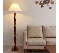 Red Rubberwood Floor Lamp with Pleated Fabric Shade - Solid Wood Standing Light for Living Room & Bedroom