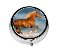 Red Runing Horse This Small, Printed, Round Pill Box is a Portable Pill and Vitamin Organizer Perfect for Pockets, Purses, and Travel.