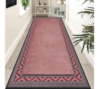 Red Runner Rugs for Hallway Non Slip Rubber Backed Carpet Runner, Washable Extra Long Hall Runner Rug, Vintage Style Kitchen Floor Mat 66x180cm