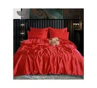 (Red, S-KING: 1 Duvet Cover+4 Pillowcases+1 Fitted Sheet) Luxury Satin Silk Bedding Set 6 PCS - Fitted Sheet, Duvet Cover & 4 Pillowcases - Ultra Soft, Smooth & Elegant Bedroom Set - Single, Double