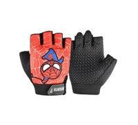 (Red, S) Reducedbreathable Cartoon Spider-man Riding Kids Gloves Half Finger Bike Sports Cycling