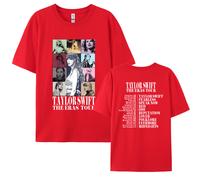(red, S) Round Neck T-Shirt with Taylor Swift Print, American Hip-Hop Street Style Cotton Short Sleeve