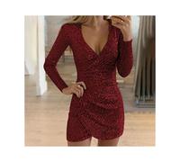 (Red, S) Women Christmas Sequin Bodycon Dress Ladies Evening Party Ball Mini Dresses Gown