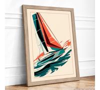 Red Sail at Speed Geometric Framed Wall Art Print A4 (29.7×21cm) Oak, Wall Decor for Living Room, Bedroom, Office & Home, Ready to Hang, Art Gift