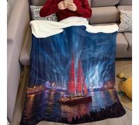 Red Sailboat Blanket 150 x 200 cm Musical Dance Flannel Fleece Throw for Adults Kids Super Soft Warm Anti-Pilling Sofa Couch Bed Decorative Bedding