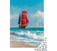 Red Sailboat Puzzle 1000 Pieces Wooden Puzzle for Adults Challenge Toy Educational Game Gifts 1000pcs (75x50cm)