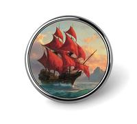 Red Sailed Pirate Ship at Sunset Brooch Pins Lightweight Badge Lapel Pins