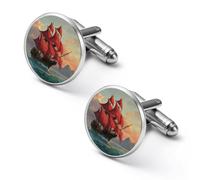Red Sailed Pirate Ship at Sunset Mens Cufflinks Classic Shirt Cuff Links