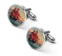 Red Sailed Pirate Ship at Sunset Mens Cufflinks Classic Shirt Cuff Links