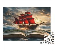 Red Sailing Ship Fantasy Ocean Adventure 1000 Piece Jigsaw Puzzle Paper for Adults Relaxation Focus Family Decoration Gift 52x38cm/1000pcs