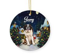 Red Saint Bernard Dog Ceramic Christmas Ornaments With Lanyard Christmas Baubles 7.3Cm Hanging Decorations