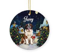 Red Saint Bernard Dog Ceramic Christmas Ornaments With Lanyard Christmas Hanging Decoration 7.3Cm Xmas Tree Hanging Ornaments