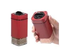 Red Salt and Pepper Shakers by Aelga, Salt Shaker with Adjustable Pour Holes, Glass Salt Pepper Shaker Set, Perfect for Black Pepper, Kosher and Sea Salt