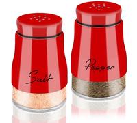 Red Salt and Pepper Shakers Set,5 oz Glass Bottom Salt Shaker with Stainless Steel Lid Cute Christmas ktichen Decor and Accessories Theme Set Home Essentials Housewarming Gifts Refillable Design (Red)