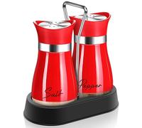 Red Salt and Pepper Shakers Set with Holder,4 oz Cute Christmas ktichen Decor and Accessories Theme Set Home Essentials Housewarming Gifts Refillable Design (Red)