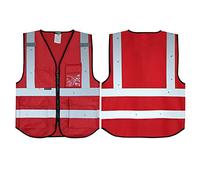Red Salzmann 3M High Visibility Safety Vest Multi Phone ID Pocket Hi-Vis Waistcoat 3M Reflective Tape