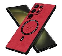 (red, Samsung S25 Ultra) Luxury Matte Leather Cover Samsung Galaxy S25 S24 S23 FE S22+ Wireless Charge For Magsafe Vintage Case For Iphone 16 15 Plus 14 Pro 11 13 12