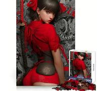 Red Samurai Girl with Katana 1000 Pieces Jigsaw Puzzles for Adults Memory Gain Calm Mind Design Assembly Creative Gift (38x26cm)