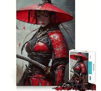 Red Samurai Woman with Katana 1000 Pieces Jigsaws Adults Puzzles Think Smart Toy Home Activity Smooth Cut Xmas Surprise (38x52cm)