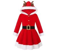 Red Santa Claus Dress,Christmas Party Cosplay Costume with Black Belt and Hat | Christmas Accessories for Cosplay, Banquet, Party, Role Play, Events, Graduation Costumes