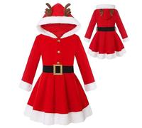 Red Santa Dress, Christmas Holiday Party Cosplay Outfit With Black Belt And Hat, Christmas Girls Dress For Banquets, Performance, Prom
