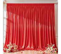 Red Satin Backdrop Curtains 2 Panels - Glitter Photo Drapes for Baby Shower, 10x10FT Shimmer Back Drop Cloth, Wrinkle Free for Birthday Party Prom Wedding Stage Background
