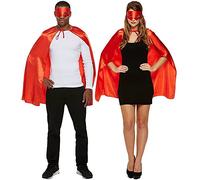 Red Satin Feel Cape & Eye Mask Superhero Set Halloween Cosplay Fancy Dress Party