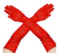 Red Satin Gloves, Fancy & Opera - Bride & Halloween Costume Accessories, 1 Pair for Men & Women