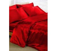 Red Satin Super King Duvet Cover, Fitted Sheet And 4 Pillowcases Set