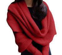 Red Scarf for Women Uk Scarfs Cape Soft Sweater Multifunctional Women Scarfs Elegant off Shoulder Knits Jumpers Warm Knit Wrap Shawl Cape Long Sleeves Knitted Scarf with Sleeves Womens