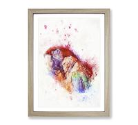 Red Scarlet Macaw Parrot In Abstract Modern Framed Wall Art Print, Ready to Hang Picture for Living Room Bedroom Home Office Décor, Oak A3 (34 x 46 cm)