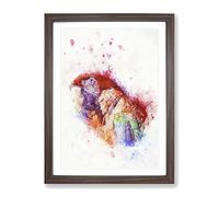Red Scarlet Macaw Parrot In Abstract Modern Framed Wall Art Print, Ready to Hang Picture for Living Room Bedroom Home Office Décor, Walnut A4 (34 x 25 cm)