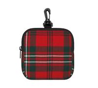 Red Scottish Plaid, Square Zipper Storage Bag, Neoprene Coin Purse, Small Wallets, Change Pouch, Change Purse