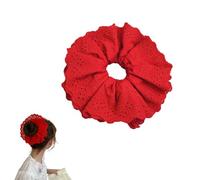 Red Scrunchie,Retro Elegant Lace Detailing Red Hair Accessories Ties,Oversized Stylish Elastic Soft Ponytail Double Layer Lace Hair Scrunchie,for Girls and Women Daily Wearing Attending Banquets