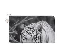 Red Sea Animal Coin Purse Canvas Change Pouch with Zipper Small Cosmetic Organizer Bag Women Wallet for Car Keys, Credit Cards, Cash, Lipstick, White tiger in the snow, One size