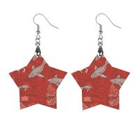 Red Sea Animal Wooden Earrings for Women, Vintage Elegant Wood Jewelry, Lightweight Earrings for Wedding, Party, Everyday Jewelry Gift, Love, Wood, wood